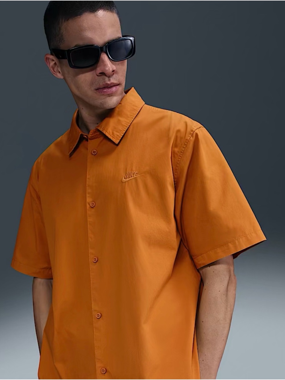 NWT Nike Life Club Mens Large Woven Button-down Short Sleeve Shirt Orange Oxford